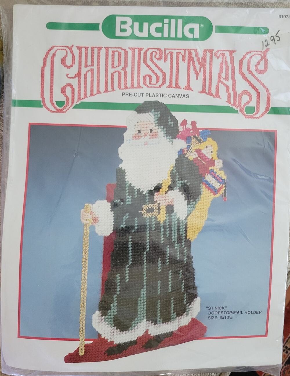Bucilla Needlepoint Kit Plastic Canvas St. Nick Santa Doorstep Holder #61073 USA